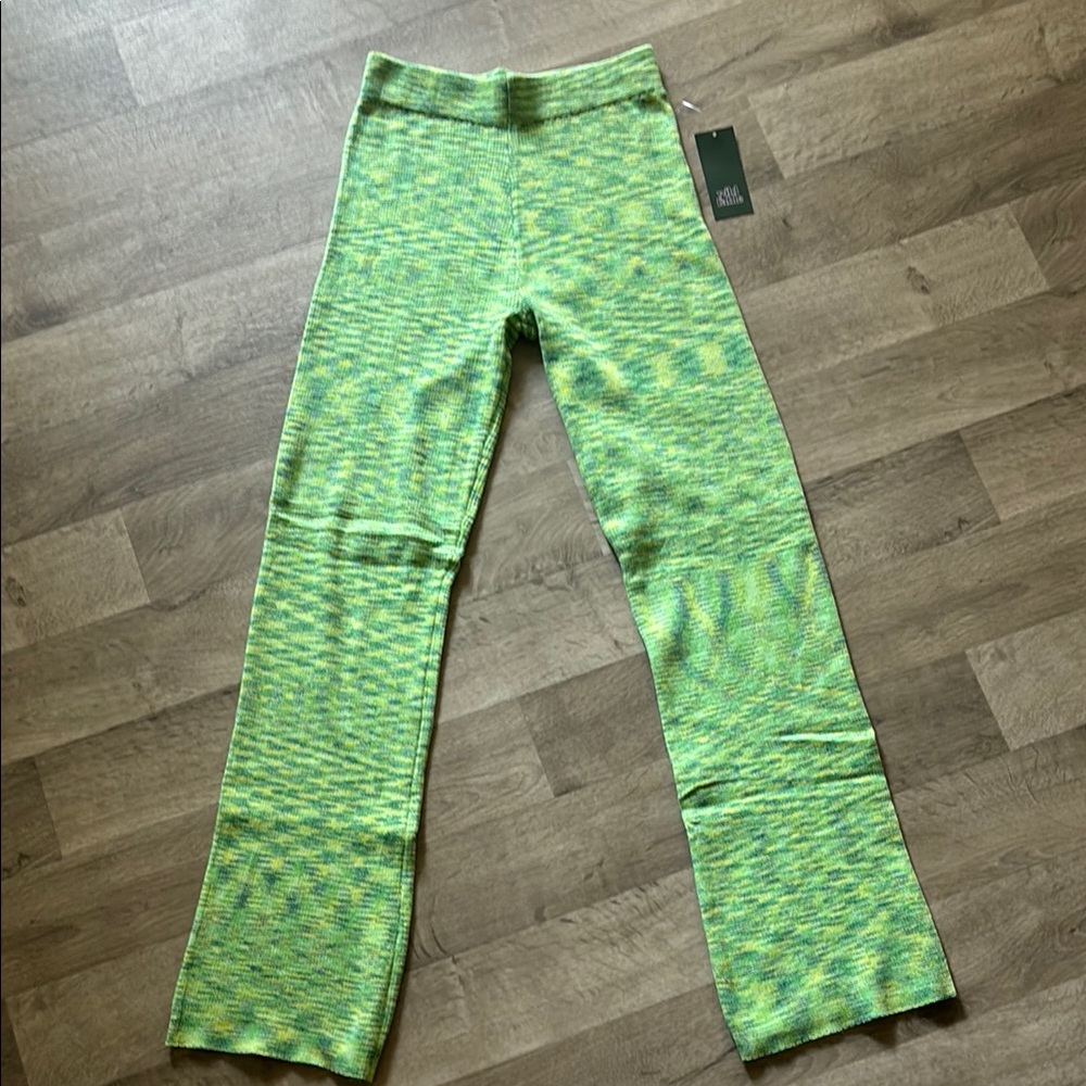 Green and Yellow Patterned Knit Pants